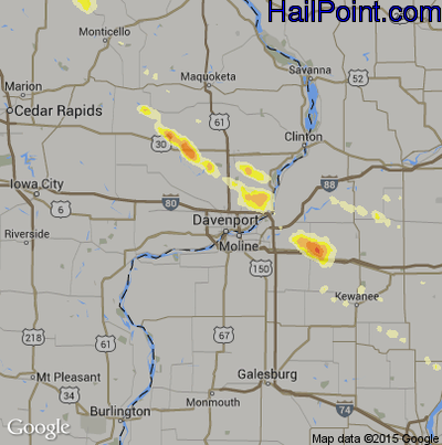 Hail Map for Davenport, IA Region on July 13, 2015