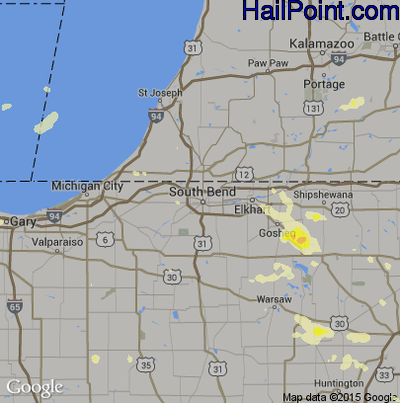 Hail Map for South Bend, IN Region on July 13, 2015