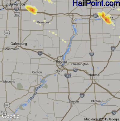 Hail Map for Peoria, IL Region on July 13, 2015