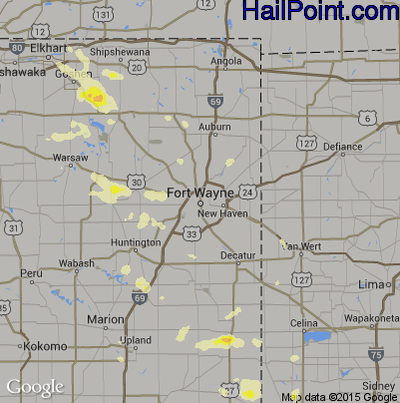 Hail Map for Fort Wayne, IN Region on July 13, 2015