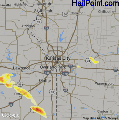 Hail Map for Kansas City, MO Region on July 13, 2015
