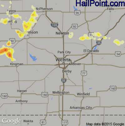 Hail Map for Wichita, KS Region on July 13, 2015 
