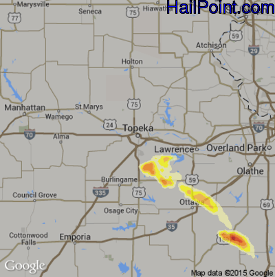 Hail Map for Topeka, KS Region on July 13, 2015 