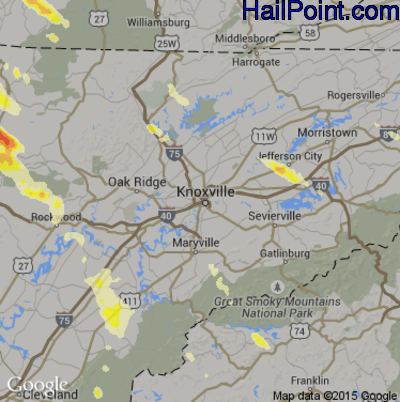 Hail Map for Knoxville, TN Region on July 14, 2015