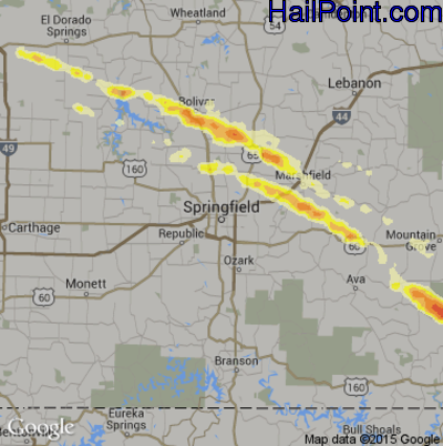 Hail Map for Springfield, MO Region on July 14, 2015
