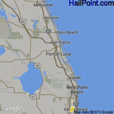 Hail Map for Port St. Lucie, FL Region on July 14, 2015