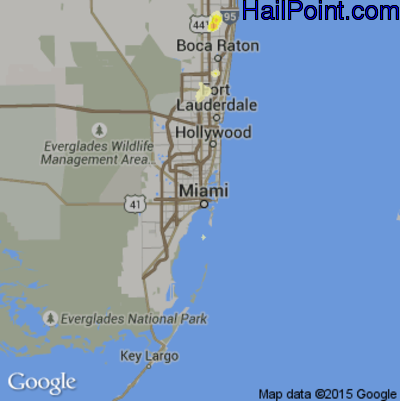 Hail Map for Miami, FL Region on July 14, 2015