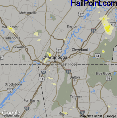 Hail Map for Chattanooga, TN Region on July 14, 2015