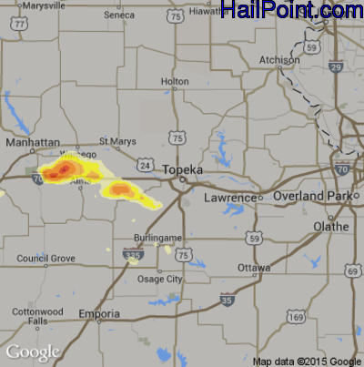 Hail Map for Topeka, KS Region on July 15, 2015