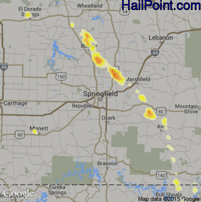 Hail Map for Springfield, MO Region on July 15, 2015
