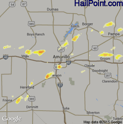 Hail Map for Amarillo, TX Region on July 16, 2015