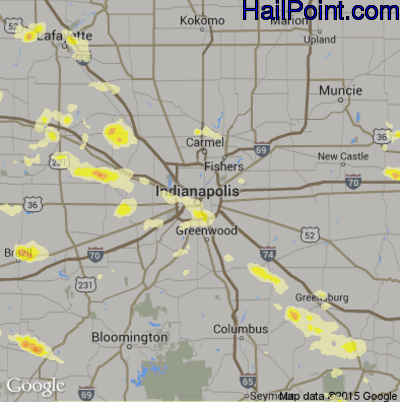 Hail Map for Indianapolis, IN Region on July 17, 2015