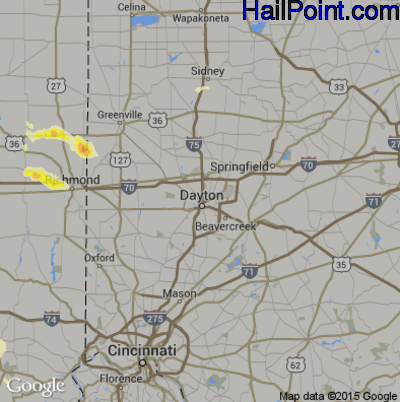 Hail Map for Dayton, OH Region on July 17, 2015