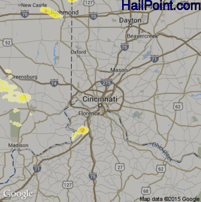 Hail Map for Cincinnati, OH Region on July 17, 2015 