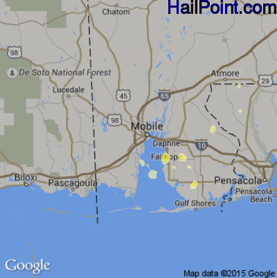 Hail Map for Mobile, AL Region on July 17, 2015