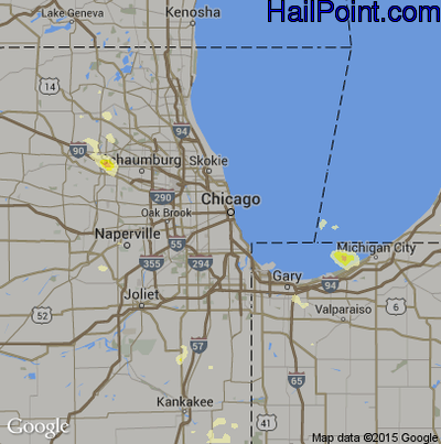Hail Map for Chicago, IL Region on July 17, 2015
