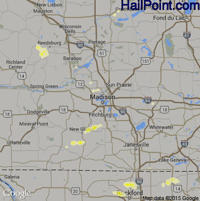 Hail Map for Madison, WI Region on July 17, 2015
