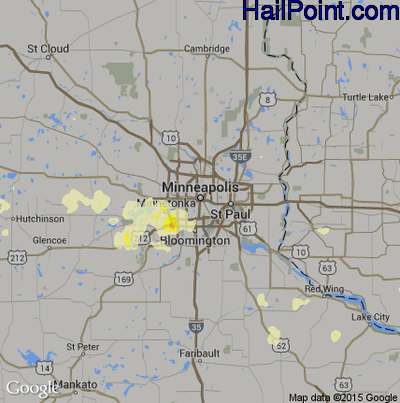 Hail Map for Minneapolis, MN Region on July 18, 2015