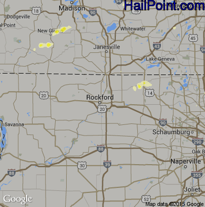 Hail Map for Rockford, IL Region on July 18, 2015