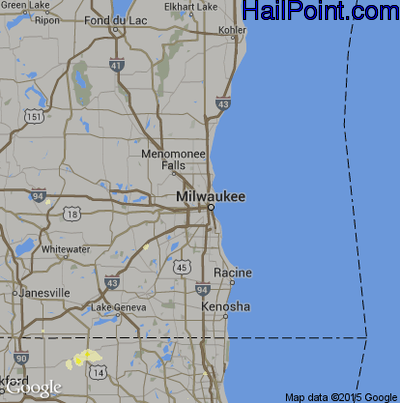 Hail Map for Milwaukee, WI Region on July 18, 2015