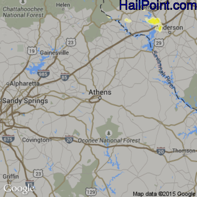 Hail Map for Athens, GA Region on July 18, 2015