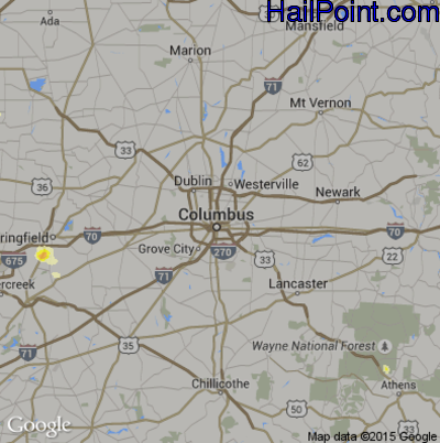 Hail Map for Columbus, OH Region on July 18, 2015 