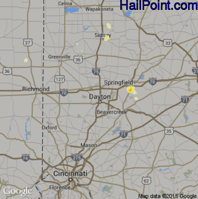 Hail Map for Dayton, OH Region on July 18, 2015