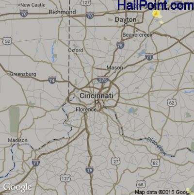 Hail Map for Cincinnati, OH Region on July 18, 2015 