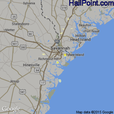 Hail Map for Savannah, GA Region on July 19, 2015