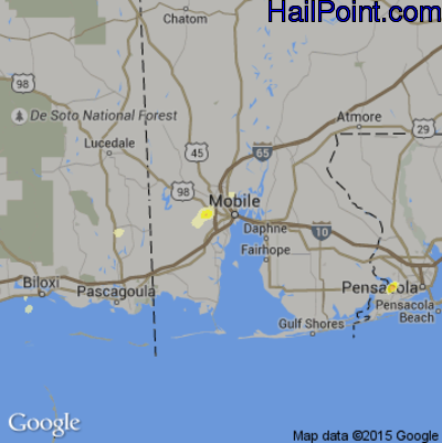 Hail Map for Mobile, AL Region on July 19, 2015