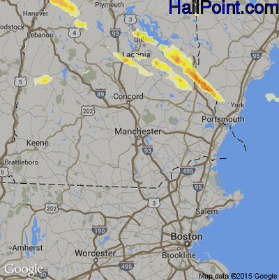 Hail Map for Manchester, NH Region on July 19, 2015 