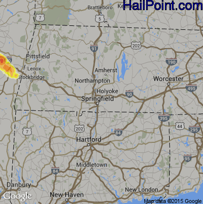 Hail Map for Springfield, MA Region on July 19, 2015