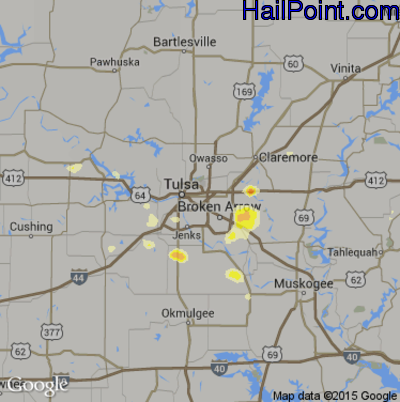 Hail Map for Tulsa, OK Region on July 20, 2015