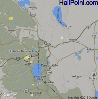 Hail Map for Reno, NV Region on July 21, 2015