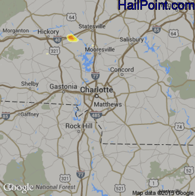 Hail Map for Charlotte, NC Region on July 21, 2015