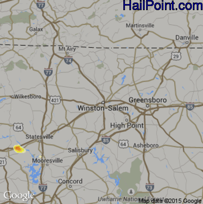 Hail Map for Winston-Salem, NC Region on July 21, 2015