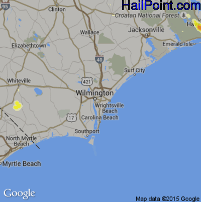 Hail Map for Wilmington, NC Region on July 23, 2015