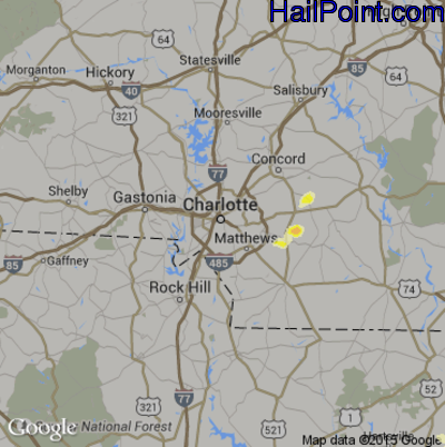 Hail Map for Charlotte, NC Region on July 23, 2015