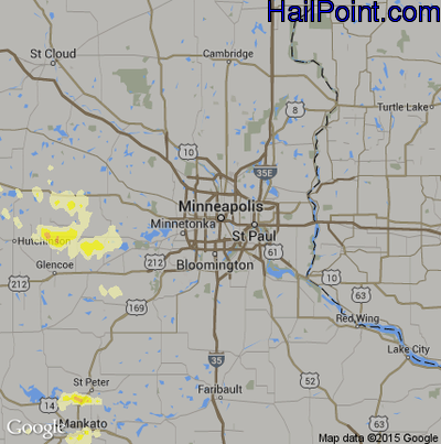 Hail Map for Minneapolis, MN Region on July 24, 2015