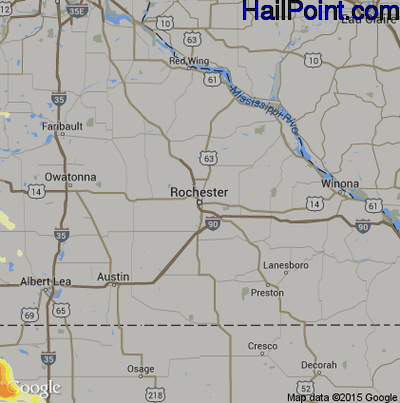 Hail Map for Rochester, MN Region on July 24, 2015 