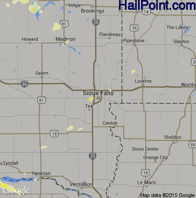 Hail Map for Sioux Falls, SD Region on July 25, 2015