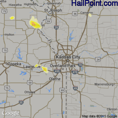 Hail Map for Kansas City, KS Region on July 25, 2015