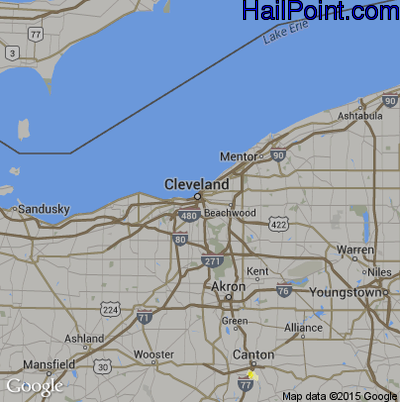 Hail Map for Cleveland, OH Region on July 26, 2015