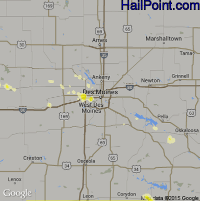 Hail Map for Des Moines, IA Region on July 27, 2015