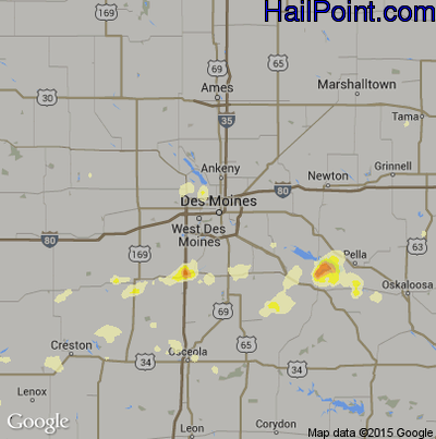 Hail Map for Des Moines, IA Region on July 28, 2015