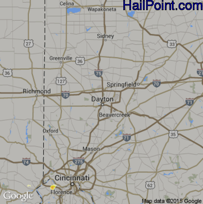 Hail Map for Dayton, OH Region on July 29, 2015 