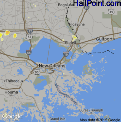 Hail Map for New Orleans, LA Region on July 29, 2015