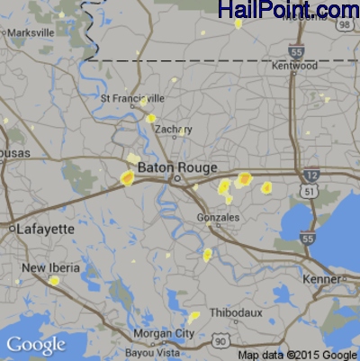 Hail Map for Baton Rouge, LA Region on July 30, 2015