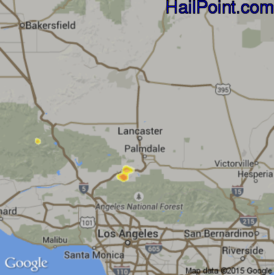 Hail Map for Lancaster, CA Region on July 30, 2015