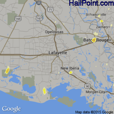 Hail Map for Lafayette, LA Region on July 30, 2015